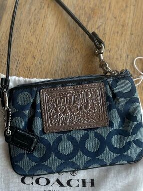 Coach Poppy Y2K Navy Signature Wristlet with Dust Bag